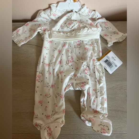 Little Me Floral Footie - Cream and Pink - Picture 1 of 2